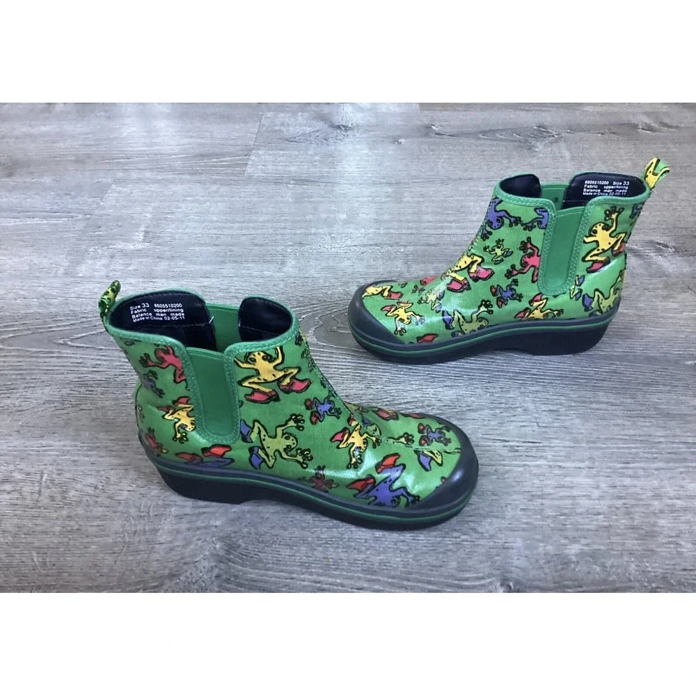 Dansko Vicki Vegan Kids Youth Size 3 EU 33 Green Rain Boots with Colorful Frogs
